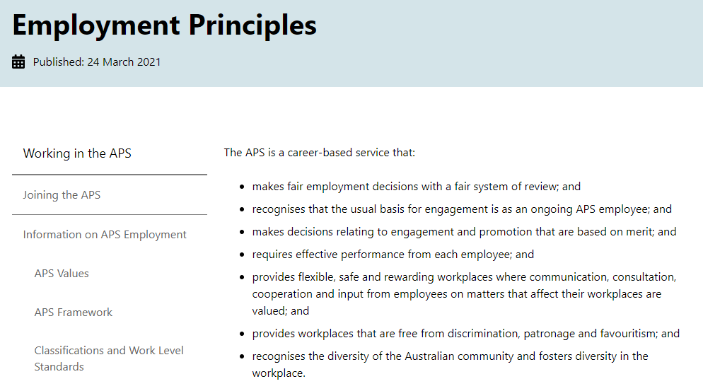 APSC Employment Principles