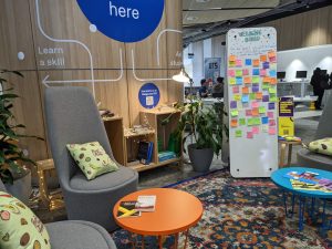 Picture of chairs and a whiteboard with post-it notes