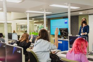 high school students in library research workshop